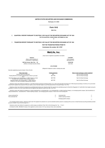 Thumbnail MetLife 10-Q Quarterly Report FY2020 