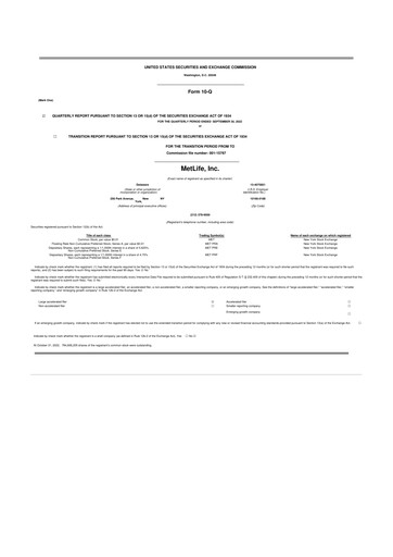 Thumbnail MetLife 10-Q Quarterly Report FY2022 
