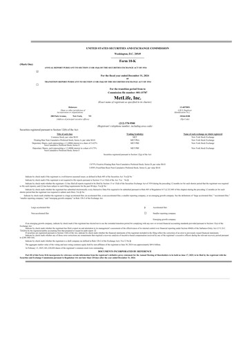 Miniature MetLife 10-K Rapport annuel 2024