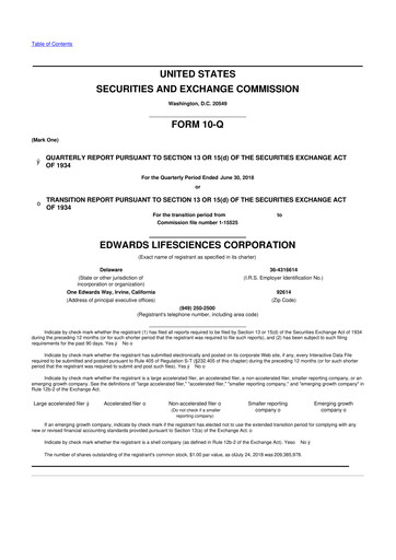 Thumbnail Edwards Lifesciences 10-Q Quarterly Report FY2018 