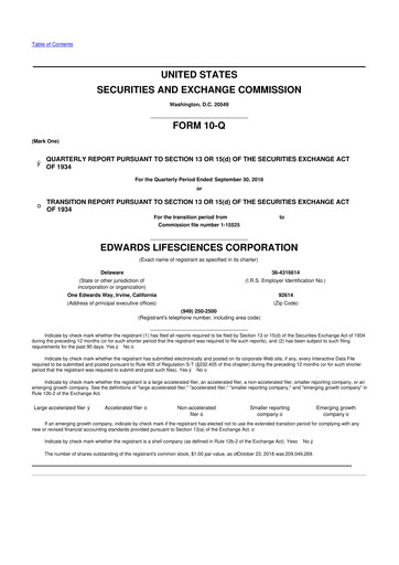 Thumbnail Edwards Lifesciences 10-Q Quarterly Report FY2018 