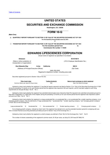 Thumbnail Edwards Lifesciences 10-Q Quarterly Report FY2019 