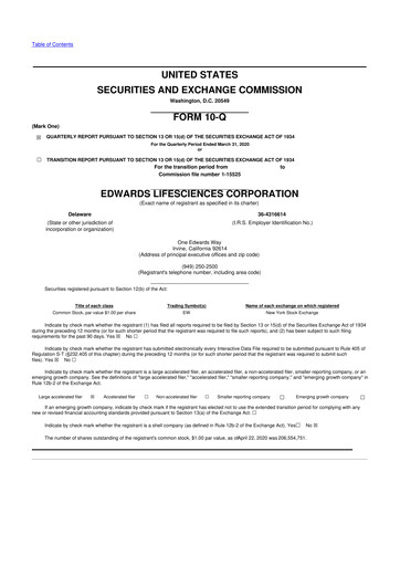 Thumbnail Edwards Lifesciences 10-Q Quarterly Report FY2020 