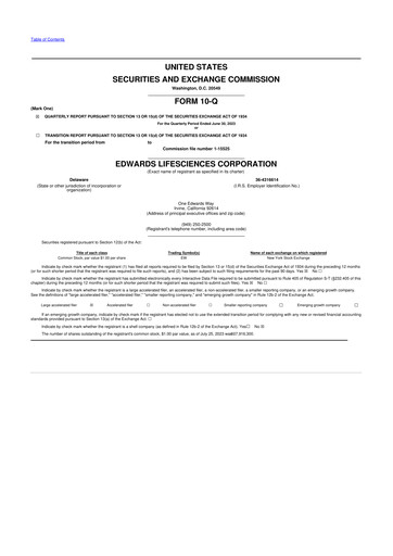 Thumbnail Edwards Lifesciences 10-Q Quarterly Report FY2023 