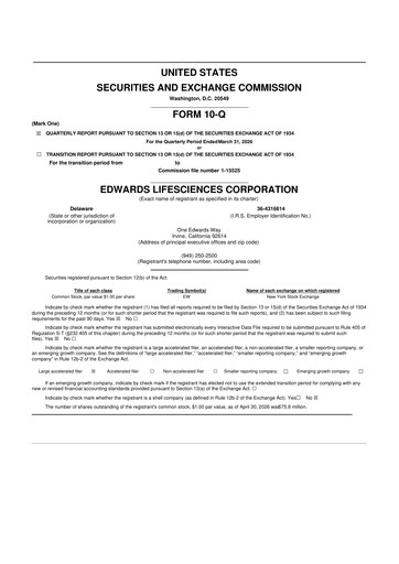 Miniature Edwards Lifesciences 10-Q Rapport trimestriel  