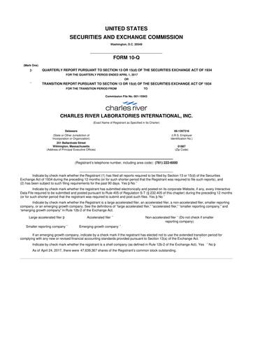 Miniature Charles River Laboratories
 10-Q Rapport trimestriel 2017 