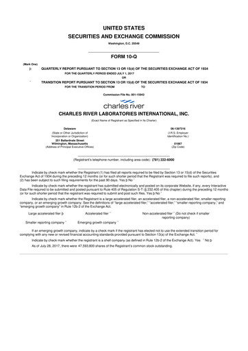 Miniature Charles River Laboratories
 10-Q Rapport trimestriel 2017 