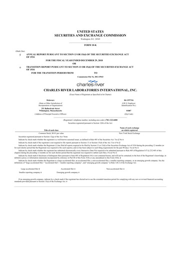 Thumbnail Charles River Laboratories
 10-K Annual Report 2018