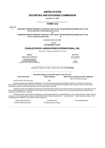 Miniature Charles River Laboratories
 10-Q Rapport trimestriel 2019 