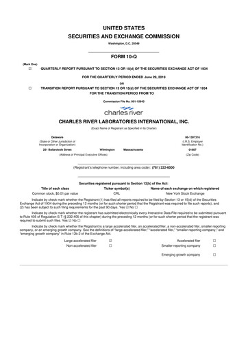 Miniature Charles River Laboratories
 10-Q Rapport trimestriel 2019 