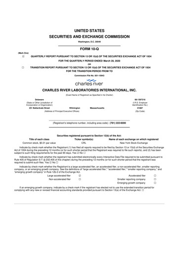 Miniature Charles River Laboratories
 10-Q Rapport trimestriel 2020 