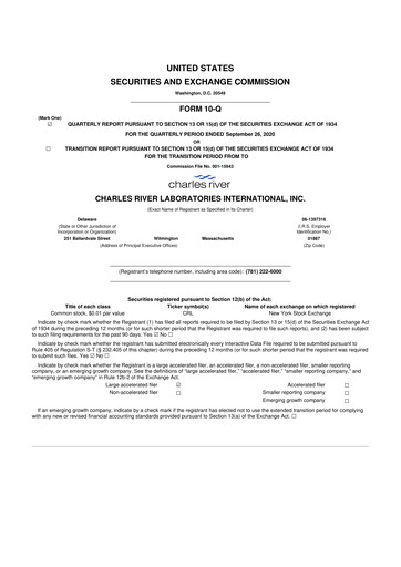 Miniature Charles River Laboratories
 10-Q Rapport trimestriel 2020 