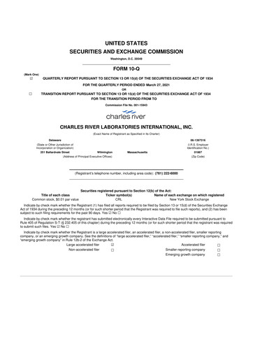 Miniature Charles River Laboratories
 10-Q Rapport trimestriel 2021 