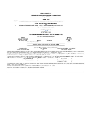 Miniature Charles River Laboratories
 10-Q Rapport trimestriel 2022 