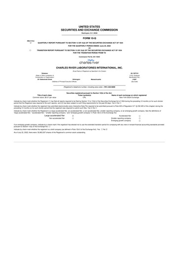 Miniature Charles River Laboratories
 10-Q Rapport trimestriel 2022 