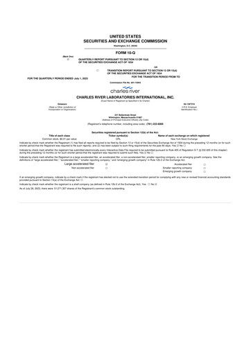 Miniature Charles River Laboratories
 10-Q Rapport trimestriel 2023 