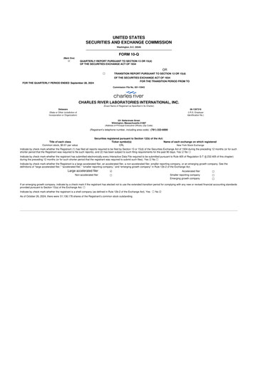 Miniature Charles River Laboratories
 10-Q Rapport trimestriel 2024 