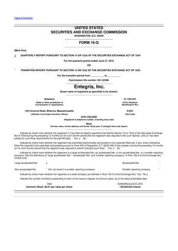 Miniature Entegris 10-Q Rapport trimestriel 2015 