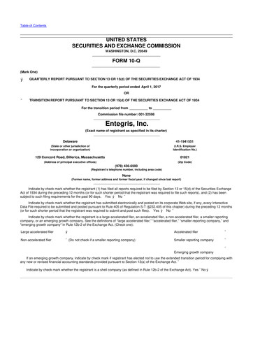Miniature Entegris 10-Q Rapport trimestriel 2017 