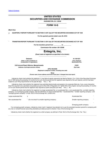 Miniature Entegris 10-Q Rapport trimestriel 2018 