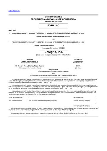 Miniature Entegris 10-Q Rapport trimestriel 2018 