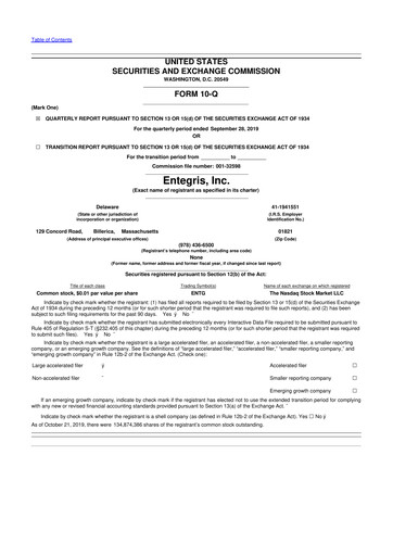 Miniature Entegris 10-Q Rapport trimestriel 2019 