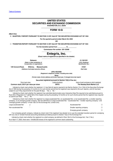 Miniature Entegris 10-Q Rapport trimestriel 2020 