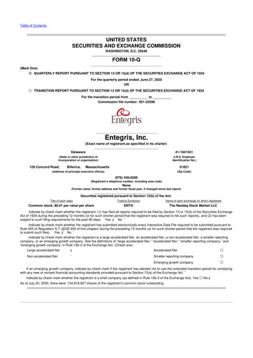 Miniature Entegris 10-Q Rapport trimestriel 2020 