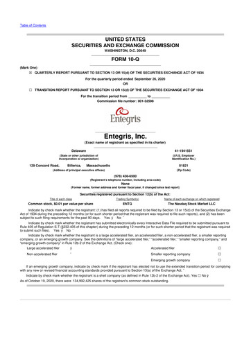 Miniature Entegris 10-Q Rapport trimestriel 2020 