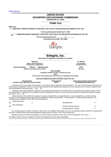 Miniature Entegris 10-Q Rapport trimestriel 2023 