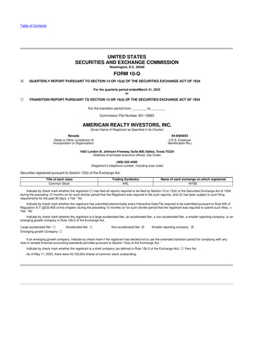 Thumbnail American Realty Investors 10-Q Quarterly Report FY 