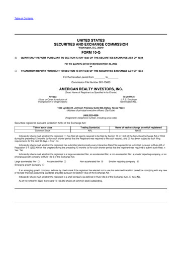 Thumbnail American Realty Investors 10-Q Quarterly Report FY 