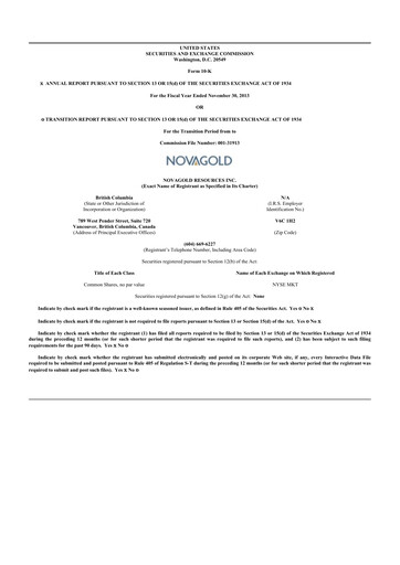 Thumbnail NovaGold Resources
 10-K Annual Report 2013