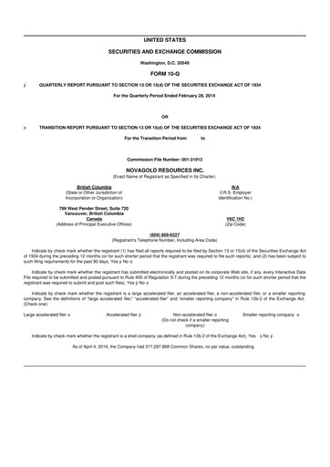 Thumbnail NovaGold Resources
 10-Q Quarterly Report FY2014 