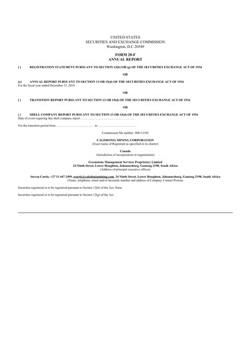 Thumbnail Caledonia Mining 20-F Annual Report 