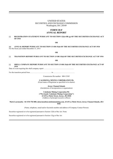 Thumbnail Caledonia Mining 20-F Annual Report 