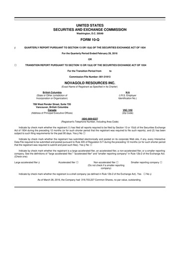 Thumbnail NovaGold Resources
 10-Q Quarterly Report FY2016 