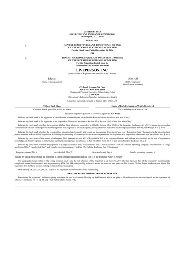 Thumbnail LivePerson 10-K Annual Report 2016