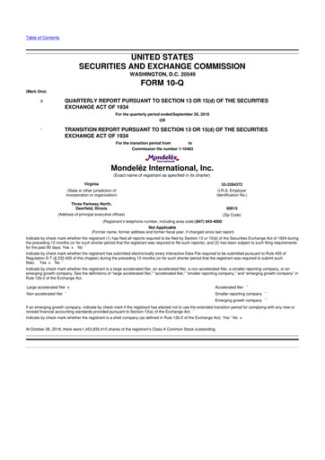Thumbnail Mondelez International 10-Q Quarterly Report FY2018 