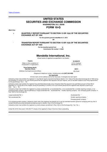 Thumbnail Mondelez International 10-Q Quarterly Report FY2019 