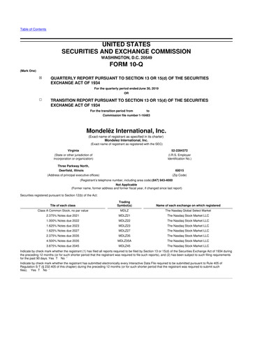 Thumbnail Mondelez International 10-Q Quarterly Report FY2019 