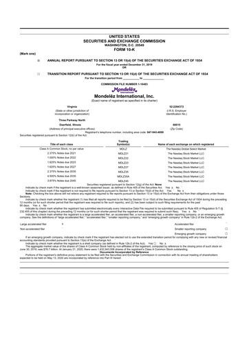 Thumbnail Mondelez International 10-K Annual Report 2019