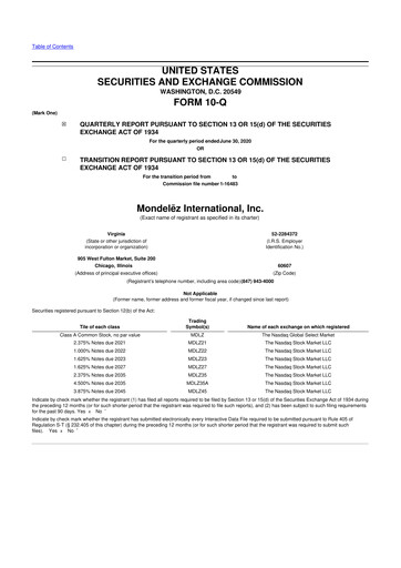 Thumbnail Mondelez International 10-Q Quarterly Report FY2020 
