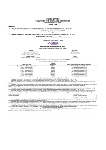 Thumbnail Mondelez International 10-K Annual Report 2021