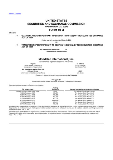 Thumbnail Mondelez International 10-Q Quarterly Report FY2022 