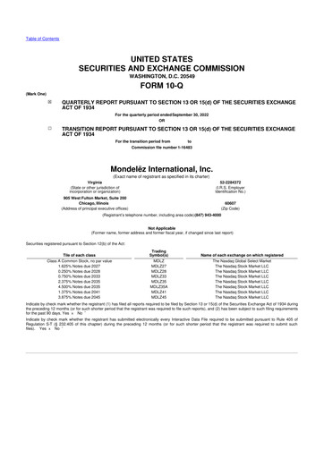 Thumbnail Mondelez International 10-Q Quarterly Report FY2022 
