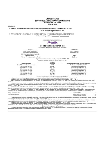 Thumbnail Mondelez International 10-K Annual Report 2022