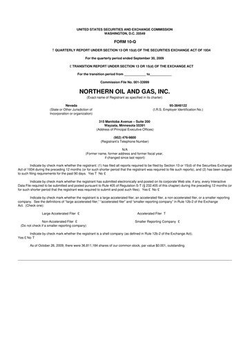 Thumbnail Northern Oil and Gas 10-Q Quarterly Report FY 