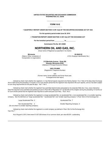 Thumbnail Northern Oil and Gas 10-Q Quarterly Report FY 