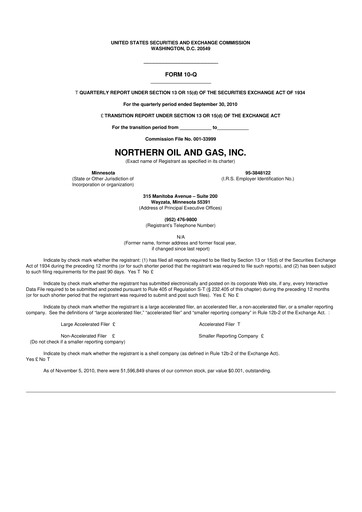 Thumbnail Northern Oil and Gas 10-Q Quarterly Report FY 